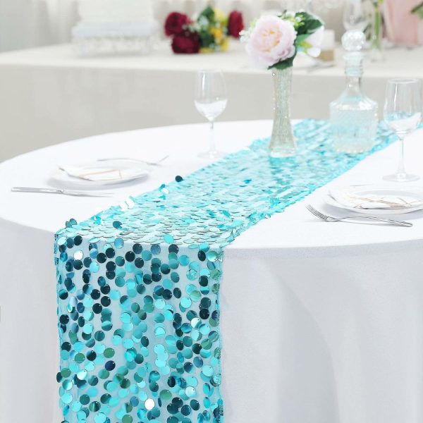 Sequin & Shimmer Runners |  13″x108″ Turquoise Big Payette Sequin Table Runner