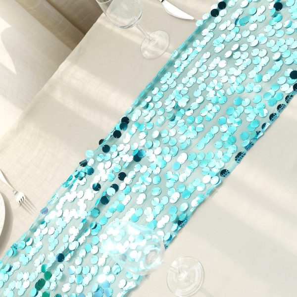 Sequin & Shimmer Runners |  13″x108″ Turquoise Big Payette Sequin Table Runner