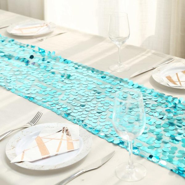 Sequin & Shimmer Runners |  13″x108″ Turquoise Big Payette Sequin Table Runner