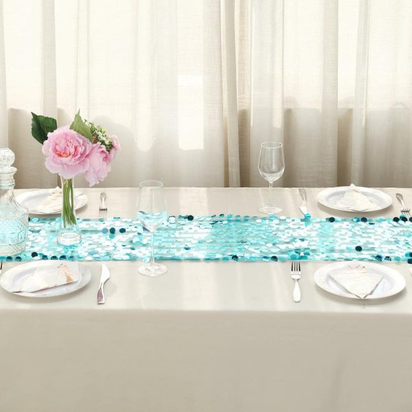 Sequin & Shimmer Runners |  13″x108″ Turquoise Big Payette Sequin Table Runner