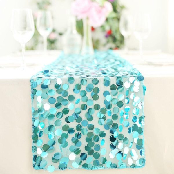 Sequin & Shimmer Runners |  13″x108″ Turquoise Big Payette Sequin Table Runner