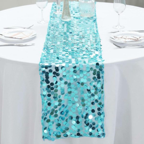 Sequin & Shimmer Runners |  13″x108″ Turquoise Big Payette Sequin Table Runner