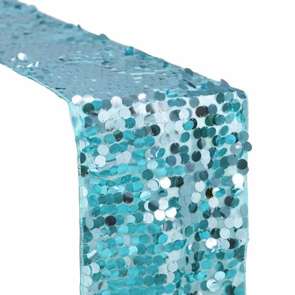 Sequin & Shimmer Runners |  13″x108″ Turquoise Big Payette Sequin Table Runner