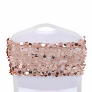 Sequin & Shimmer Sashes |  5 Pack 13″x10″ Blush Big Payette Sequin Chair Sash Bands