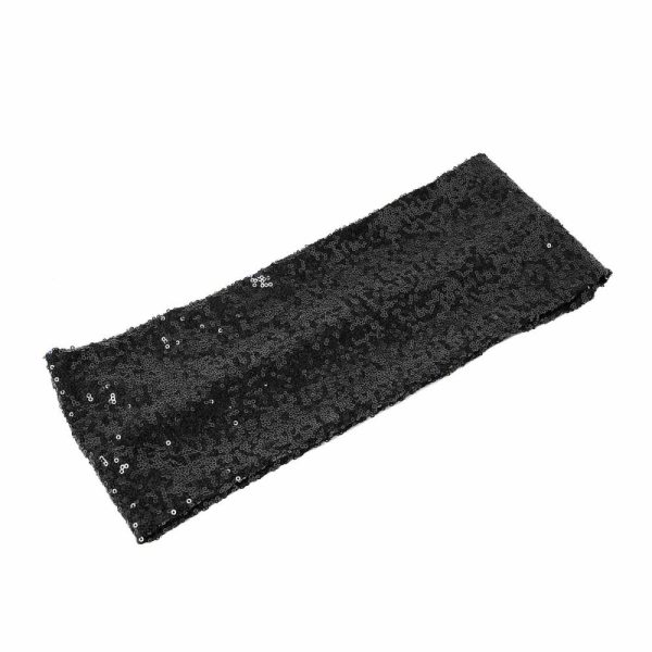 Sequin & Shimmer Sashes |  5 Pack 6″x15″ Black Sequin Spandex Chair Sashes Bands