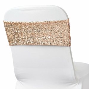 Sequin & Shimmer Sashes |  5 Pack 6″x15″ Blush Sequin Spandex Chair Sashes Bands