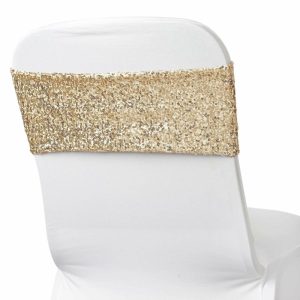 Sequin & Shimmer Sashes |  5 Pack 6″x15″ Champagne Sequin Spandex Chair Sashes Bands