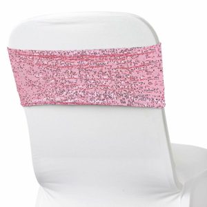 Sequin & Shimmer Sashes |  5 Pack 6″x15″ Pink Sequin Spandex Chair Sashes Bands