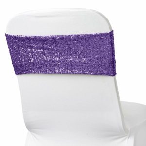 Sequin & Shimmer Sashes |  5 Pack 6″x15″ Purple Sequin Spandex Chair Sashes Bands