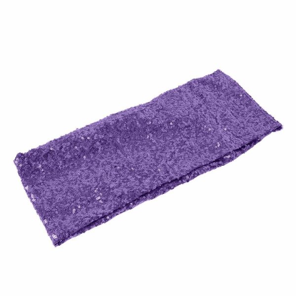 Sequin & Shimmer Sashes |  5 Pack 6″x15″ Purple Sequin Spandex Chair Sashes Bands