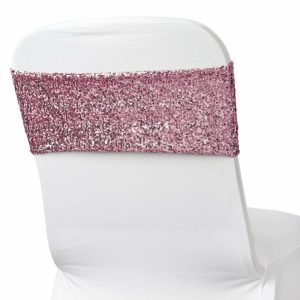 Sequin & Shimmer Sashes |  5 Pack 6″x15″ Rose Gold Sequin Spandex Chair Sashes Bands