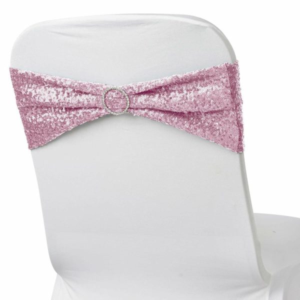 Sequin & Shimmer Sashes |  5 Pack 6″x15″ Rose Gold Sequin Spandex Chair Sashes Bands