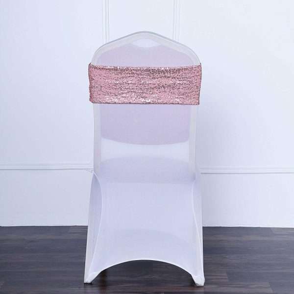 Sequin & Shimmer Sashes |  5 Pack 6″x15″ Rose Gold Sequin Spandex Chair Sashes Bands