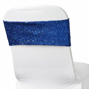 Sequin & Shimmer Sashes |  5 Pack 6″x15″ Royal Blue Sequin Spandex Chair Sashes Bands