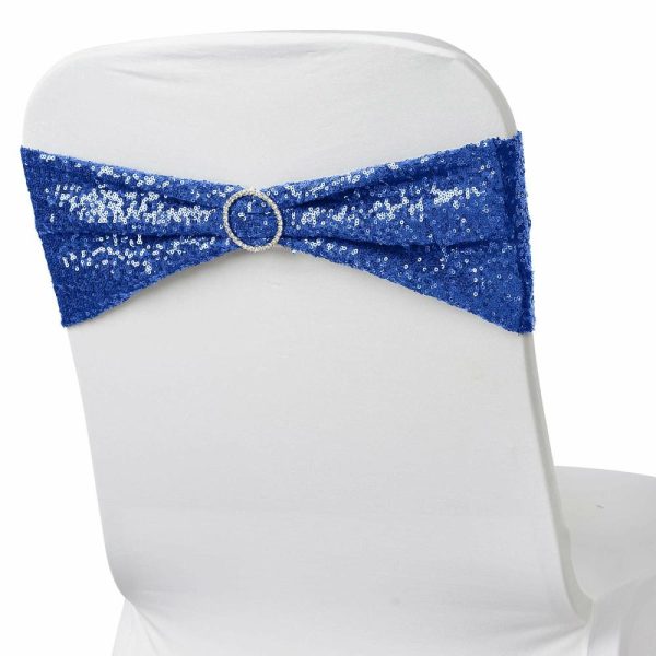 Sequin & Shimmer Sashes |  5 Pack 6″x15″ Royal Blue Sequin Spandex Chair Sashes Bands