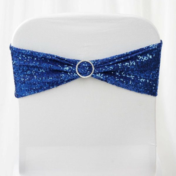 Sequin & Shimmer Sashes |  5 Pack 6″x15″ Royal Blue Sequin Spandex Chair Sashes Bands