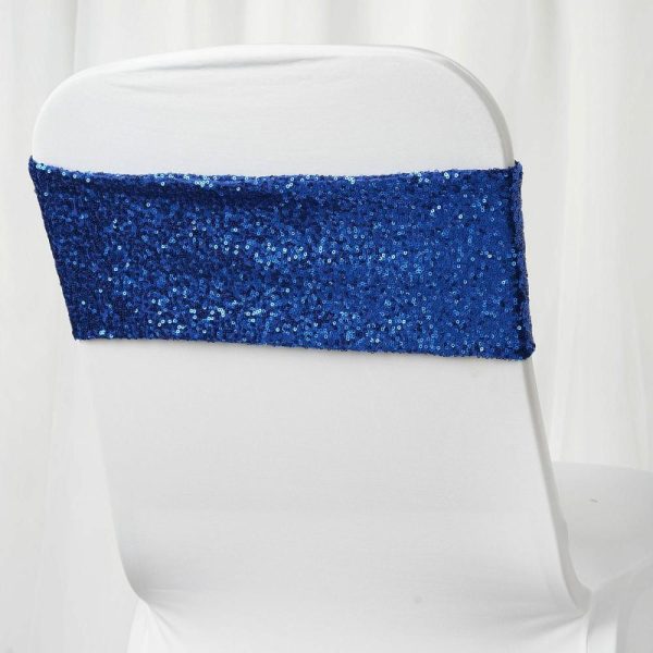 Sequin & Shimmer Sashes |  5 Pack 6″x15″ Royal Blue Sequin Spandex Chair Sashes Bands