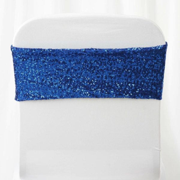 Sequin & Shimmer Sashes |  5 Pack 6″x15″ Royal Blue Sequin Spandex Chair Sashes Bands