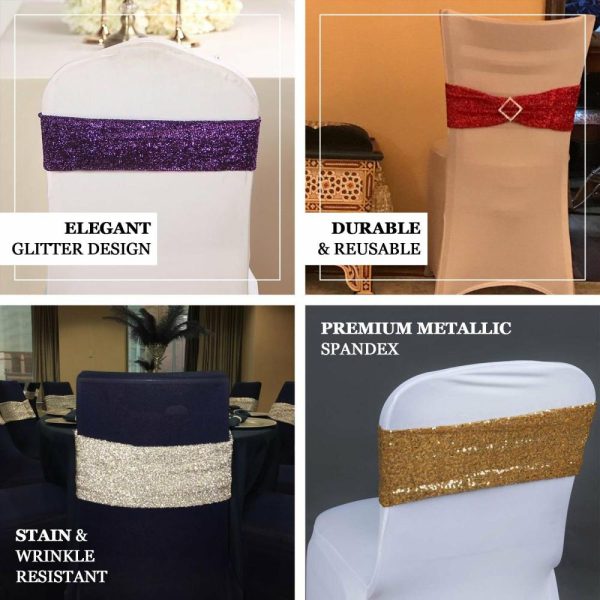 Sequin & Shimmer Sashes |  5 Pack Black Metallic Shimmer Tinsel Spandex Chair Sashes