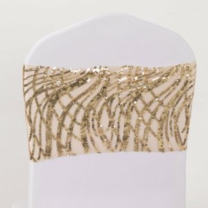 Sequin & Shimmer Sashes |  5 Pack Champagne Wave Chair Sash Bands With Embroidered Sequins