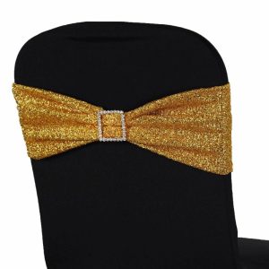 Sequin & Shimmer Sashes |  5 Pack Gold Metallic Shimmer Tinsel Spandex Chair Sashes