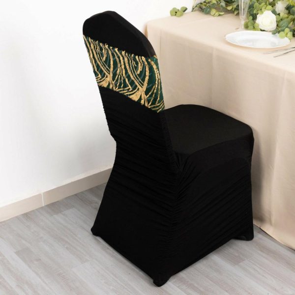 Sequin & Shimmer Sashes |  5 Pack Hunter Emerald Green Gold Wave Chair Sash Bands With Embroidered Sequins