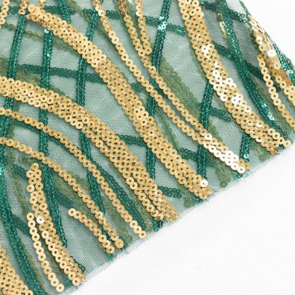 Sequin & Shimmer Sashes |  5 Pack Hunter Emerald Green Gold Wave Chair Sash Bands With Embroidered Sequins