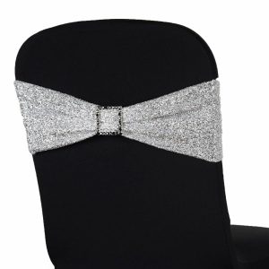 Sequin & Shimmer Sashes |  5 Pack Silver Metallic Shimmer Tinsel Spandex Chair Sashes