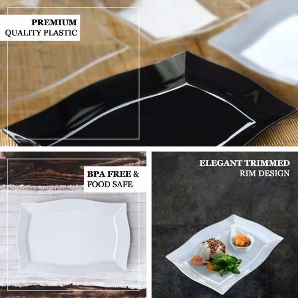 Serving Trays & Bowls |  10 Pack 12″ Glossy White Disposable Rectangular Serving Trays With Wave Trimmed Rim