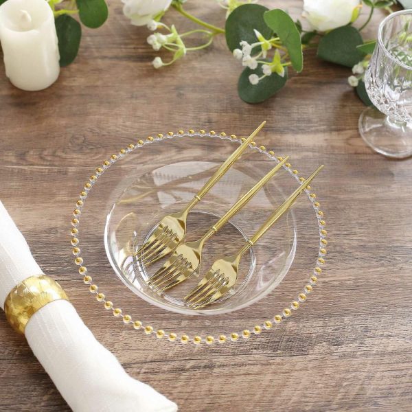 Serving Trays & Bowls |  10 Pack Clear Round Plastic Dessert Bowls with Gold Beaded Rim, 12oz Disposable Salad Soup Bowls