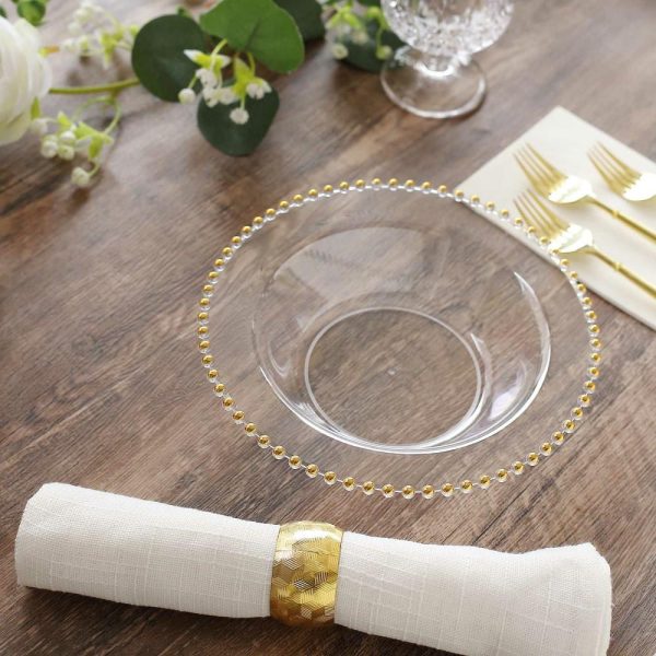 Serving Trays & Bowls |  10 Pack Clear Round Plastic Dessert Bowls with Gold Beaded Rim, 12oz Disposable Salad Soup Bowls