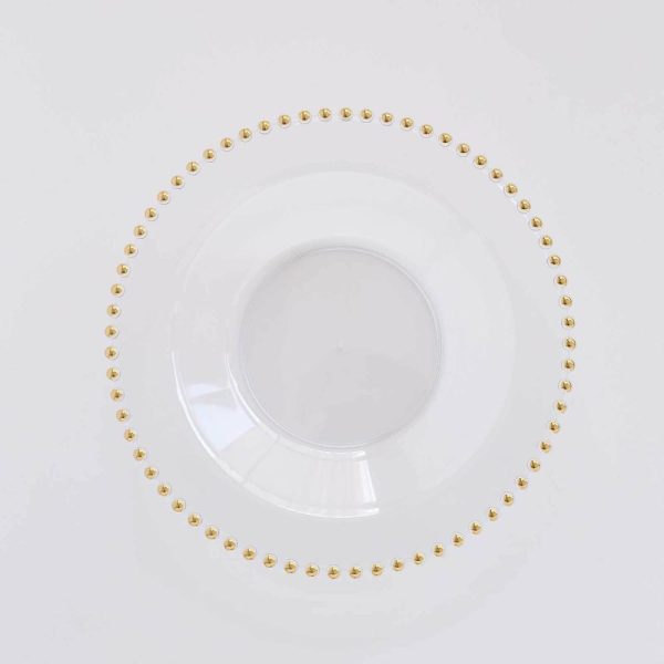 Serving Trays & Bowls |  10 Pack Clear Round Plastic Dessert Bowls with Gold Beaded Rim, 12oz Disposable Salad Soup Bowls