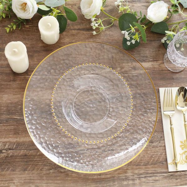 Serving Trays & Bowls |  10 Pack Clear Round Plastic Dessert Bowls with Gold Beaded Rim, 12oz Disposable Salad Soup Bowls