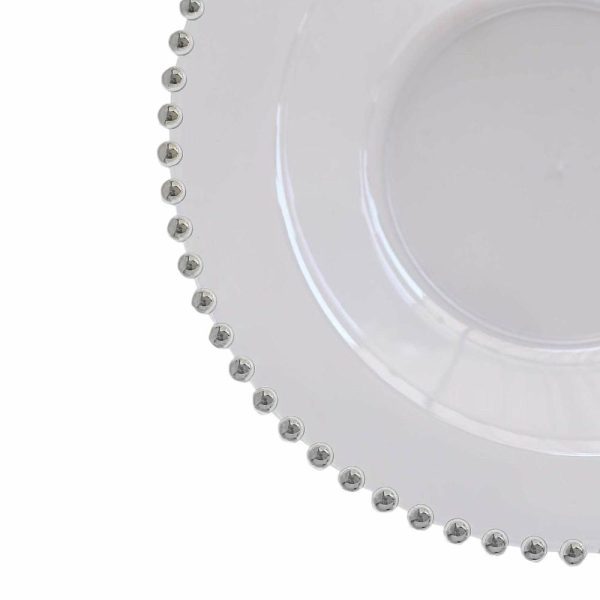 Serving Trays & Bowls |  10 Pack Clear Round Plastic Dessert Bowls with Silver Beaded Rim, 12oz Disposable Salad Soup Bowls