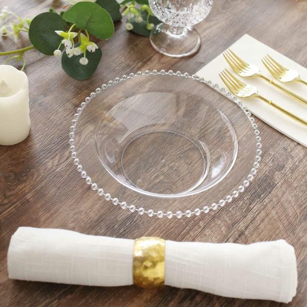 Serving Trays & Bowls |  10 Pack Clear Round Plastic Dessert Bowls with Silver Beaded Rim, 12oz Disposable Salad Soup Bowls