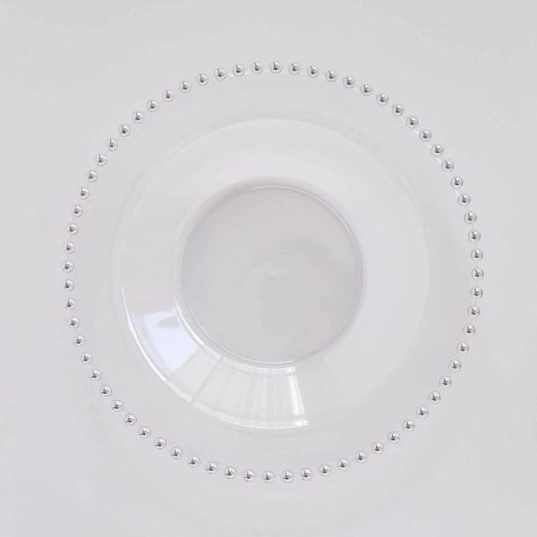 Serving Trays & Bowls |  10 Pack Clear Round Plastic Dessert Bowls with Silver Beaded Rim, 12oz Disposable Salad Soup Bowls