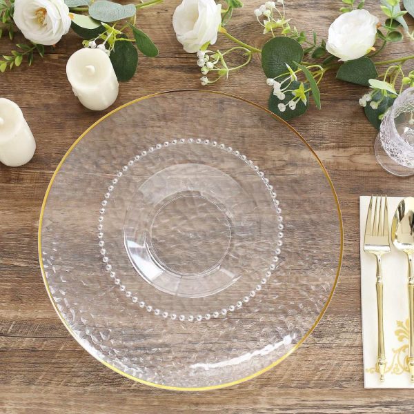 Serving Trays & Bowls |  10 Pack Clear Round Plastic Dessert Bowls with Silver Beaded Rim, 12oz Disposable Salad Soup Bowls