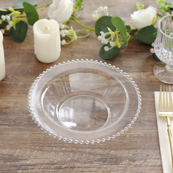 Serving Trays & Bowls |  10 Pack Clear Round Plastic Dessert Bowls with Silver Beaded Rim, 12oz Disposable Salad Soup Bowls