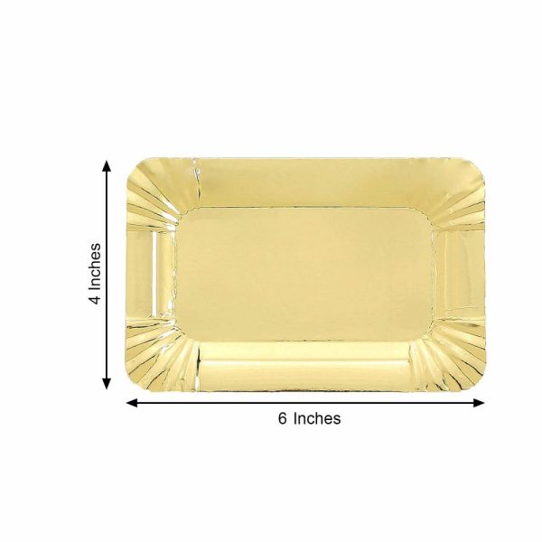 Serving Trays & Bowls |  10 Pack Metallic Gold 6″ Small Paper Cardboard Serving Trays, Rectangle Party Platters With Scalloped Rim – 400 GSM