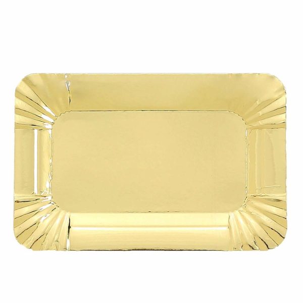 Serving Trays & Bowls |  10 Pack Metallic Gold 6″ Small Paper Cardboard Serving Trays, Rectangle Party Platters With Scalloped Rim – 400 GSM