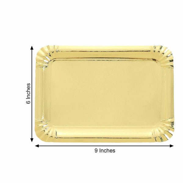 Serving Trays & Bowls |  10 Pack Metallic Gold 9″ Paper Cardboard Serving Trays, Rectangle Party Platters With Scalloped Rim – 400 GSM