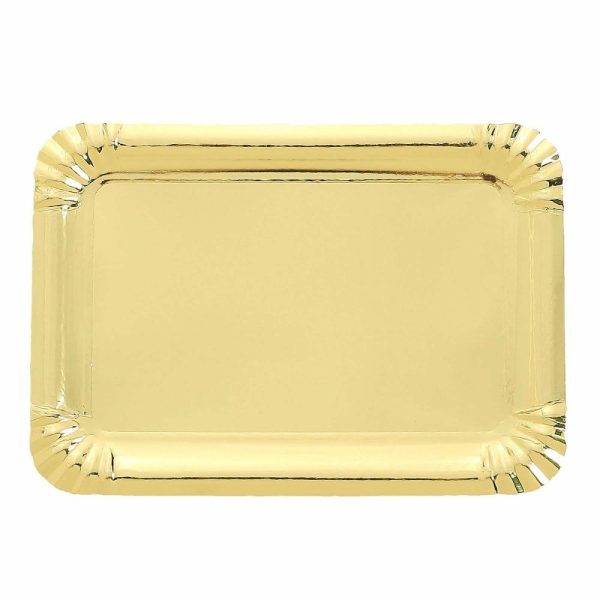 Serving Trays & Bowls |  10 Pack Metallic Gold 9″ Paper Cardboard Serving Trays, Rectangle Party Platters With Scalloped Rim – 400 GSM