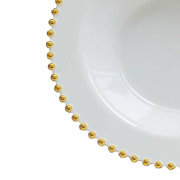 Serving Trays & Bowls |  10 Pack White Round Plastic Dessert Bowls with Gold Beaded Rim, 12oz Disposable Salad Soup Bowls