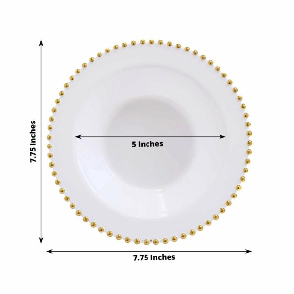 Serving Trays & Bowls |  10 Pack White Round Plastic Dessert Bowls with Gold Beaded Rim, 12oz Disposable Salad Soup Bowls