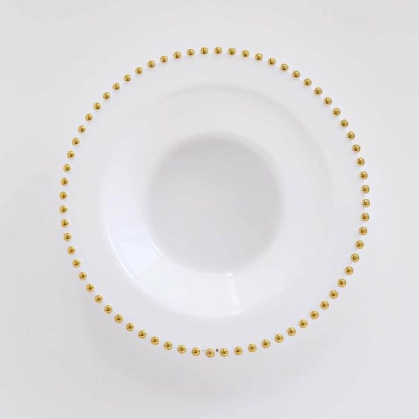 Serving Trays & Bowls |  10 Pack White Round Plastic Dessert Bowls with Gold Beaded Rim, 12oz Disposable Salad Soup Bowls