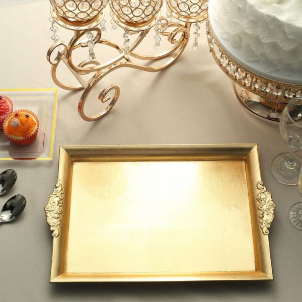 Serving Trays & Bowls |  2 Pack Gold Rectangle Decorative Acrylic Serving Trays With Embossed Rims – 14″x10″