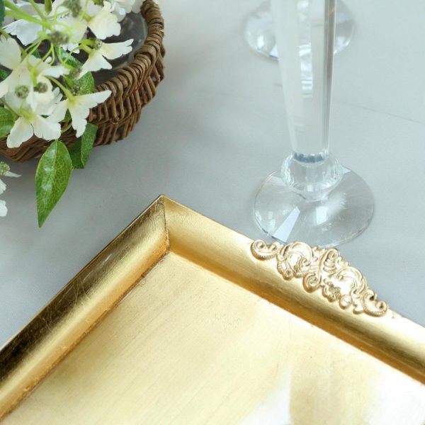 Serving Trays & Bowls |  2 Pack Gold Rectangle Decorative Acrylic Serving Trays With Embossed Rims – 14″x10″