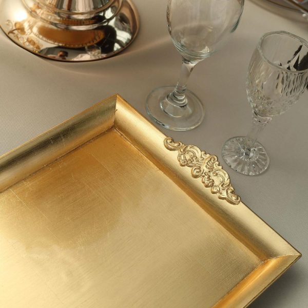 Serving Trays & Bowls |  2 Pack Gold Rectangle Decorative Acrylic Serving Trays With Embossed Rims – 14″x10″