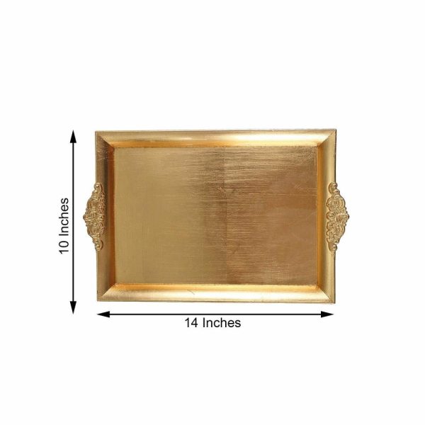 Serving Trays & Bowls |  2 Pack Gold Rectangle Decorative Acrylic Serving Trays With Embossed Rims – 14″x10″