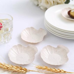 Serving Trays & Bowls |  24 Pack 3.5″ Mini Sea Shell Natural Wheat Straw Fiber Dessert Plates, Biodegradable Appetizer Snack Serving Trays